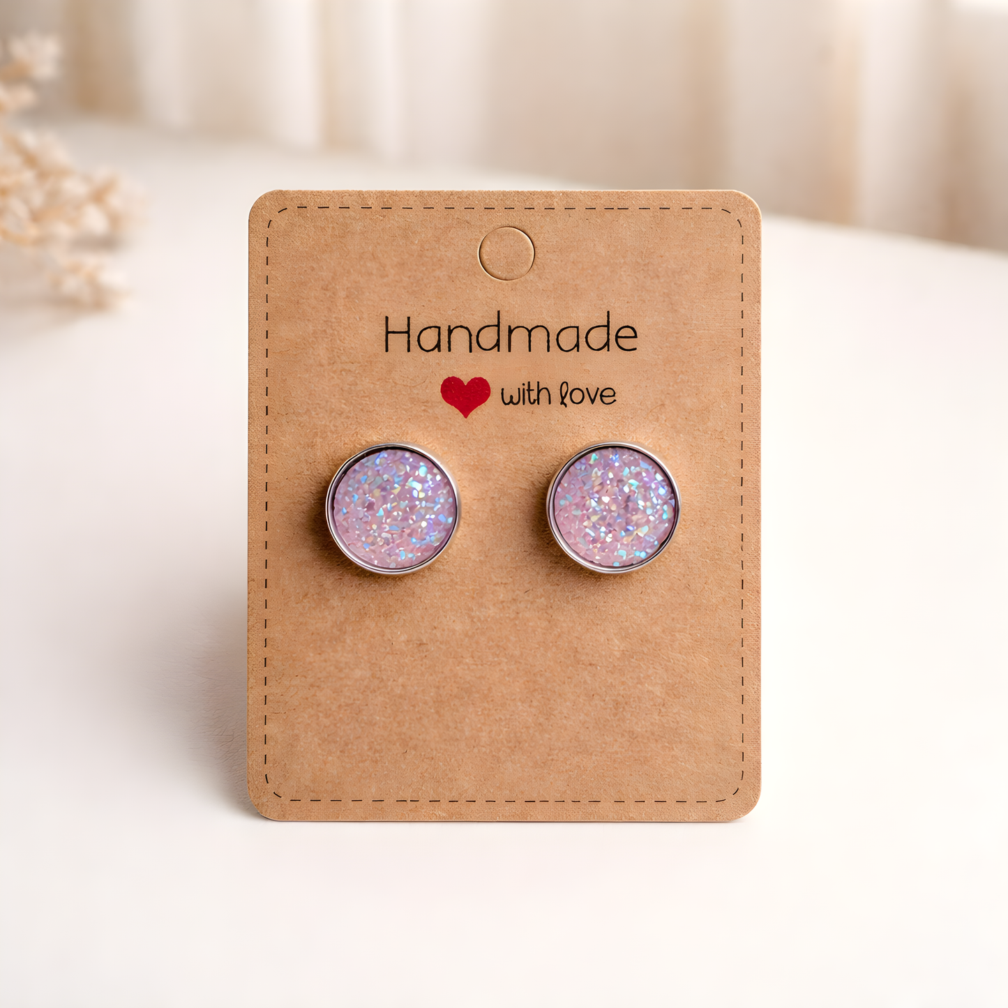 Cabochon Ohrringe „Pink Stardust“