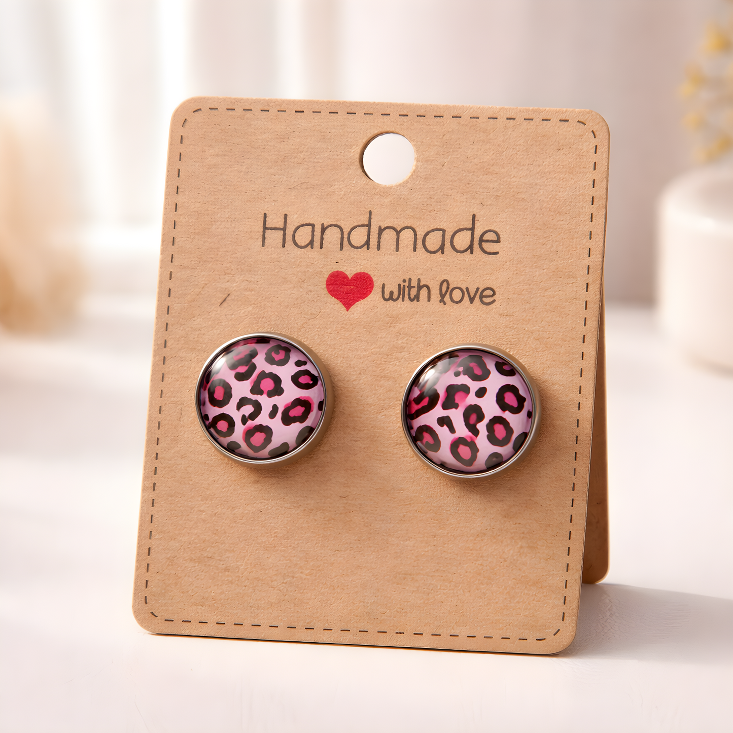 Pink Leopard Studs