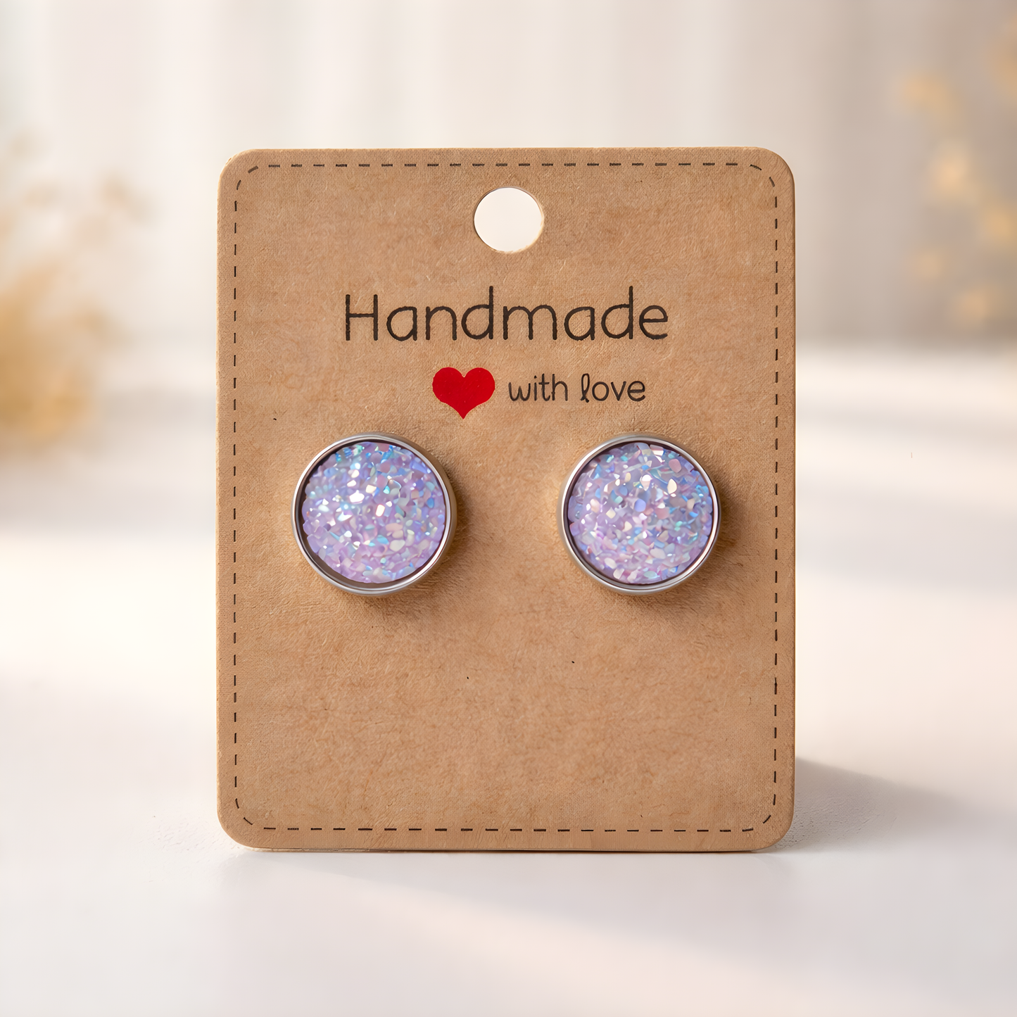 Cabochon Ohrringe „Lavender Sparkle“