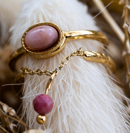 ✨ Ring „Golden Rose Harmony“ – Edelstahl & Naturstein in Rosa ✨