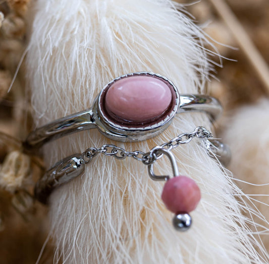 ✨ Ring „Silver Rose Harmony“ – Edelstahl & Naturstein in Rosa ✨