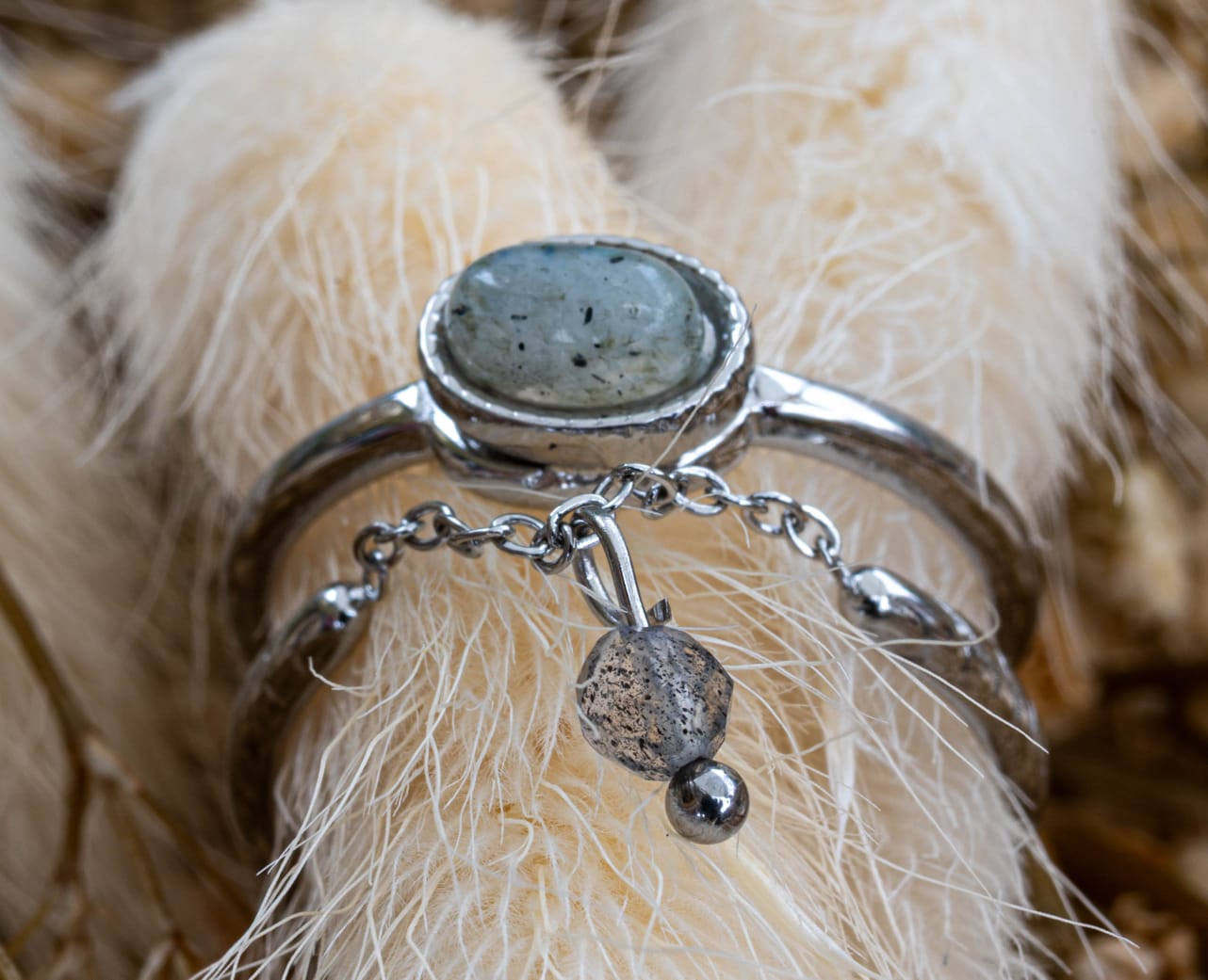✨ Ring „Silver Moon Spirit“ – Edelstahl & Naturstein in Grau ✨