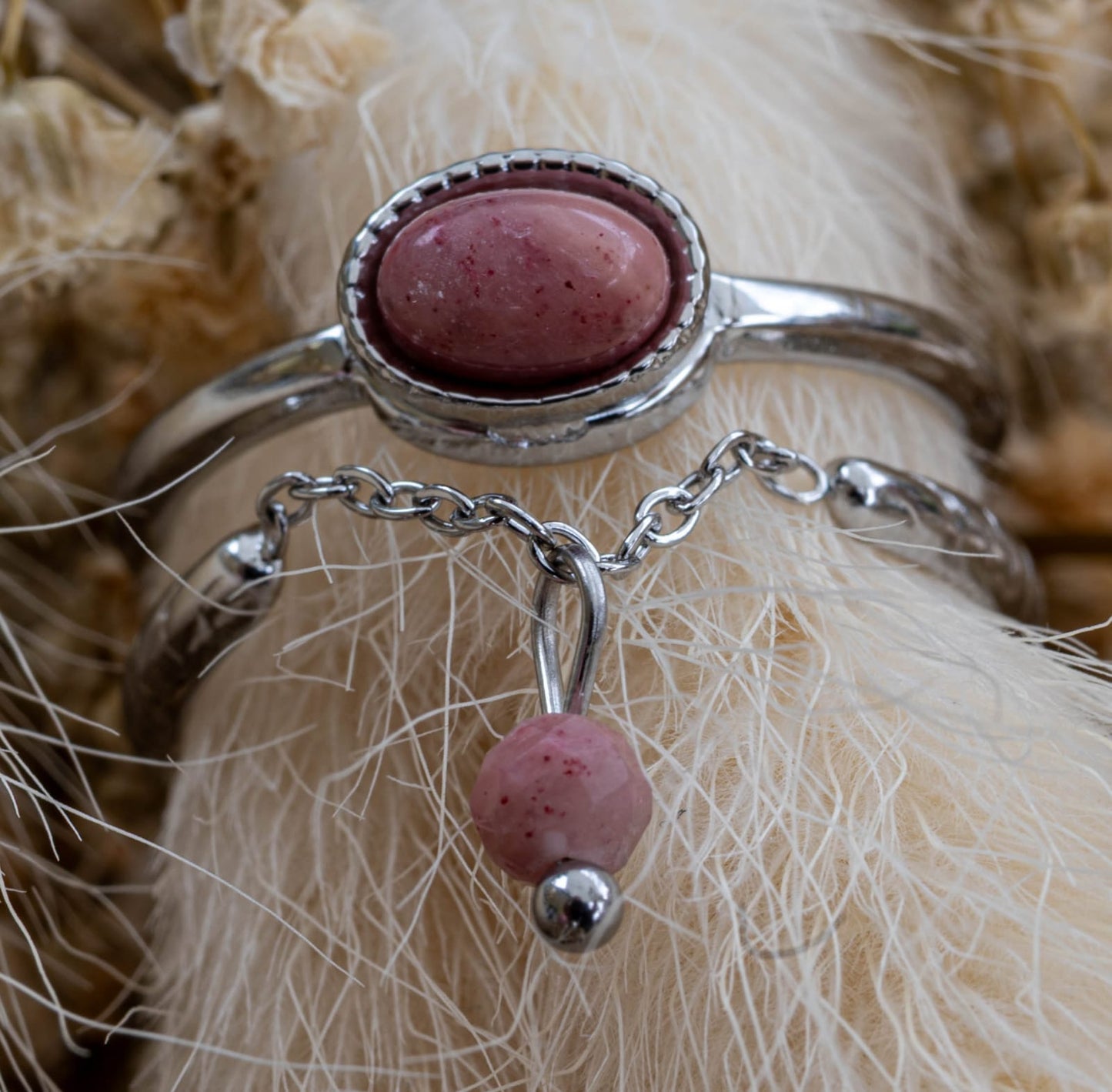 ✨ Ring „Silver Rose Soul“ – Edelstahl & Naturstein in Rosa ✨