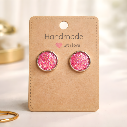 Cabochon Ohrringe „Pink Sparkle“