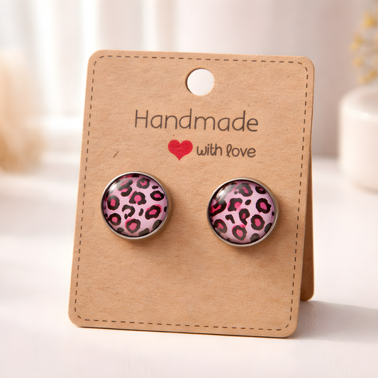 Pink Leopard Studs