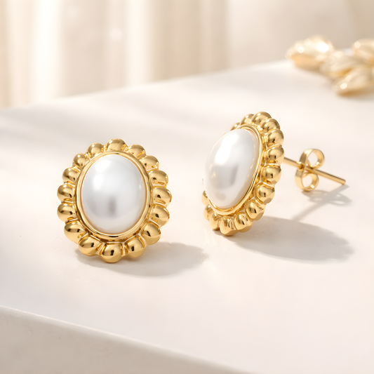 Golden Pearl Frame Earrings