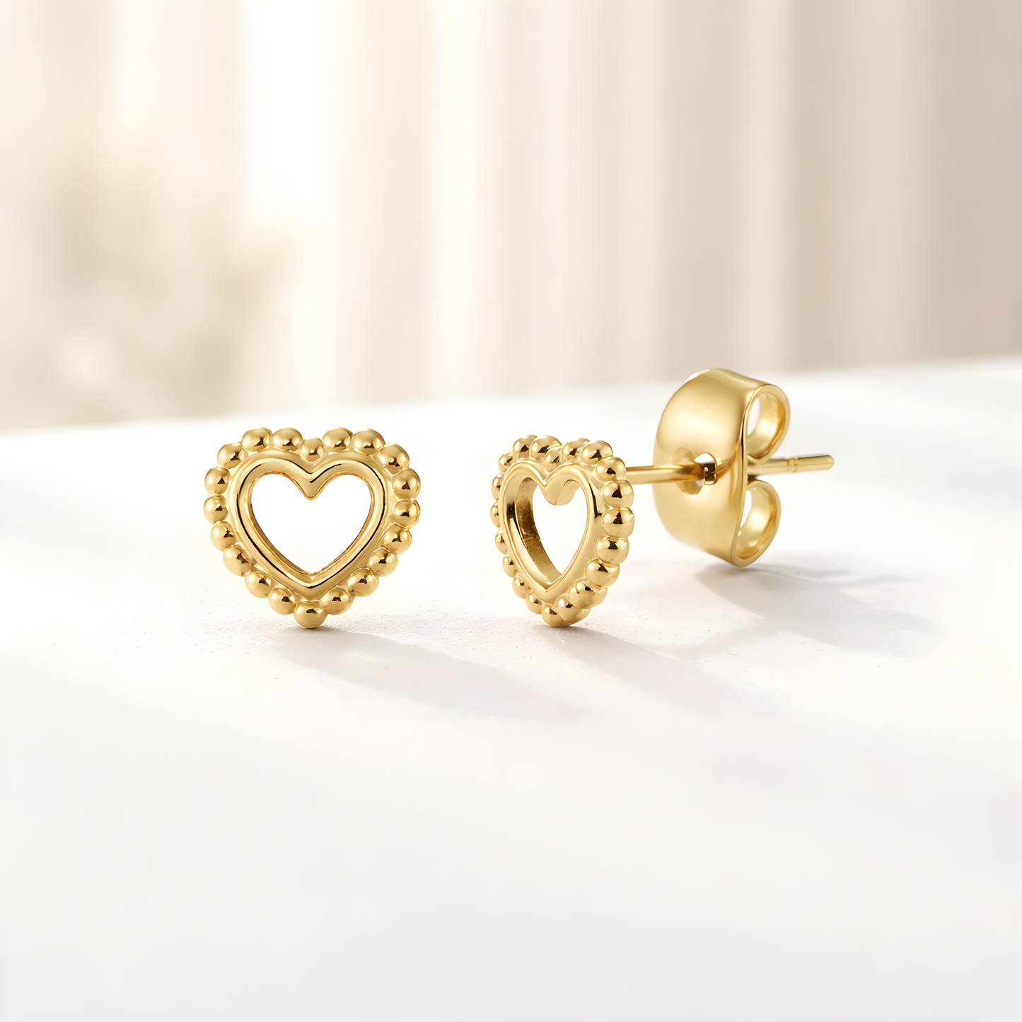 Golden Beaded Heart Studs