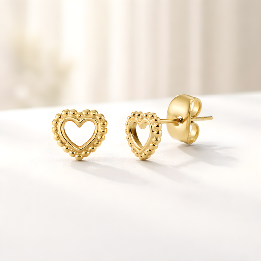 Golden Beaded Heart Studs