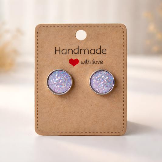 Cabochon Ohrringe „Lavender Sparkle“