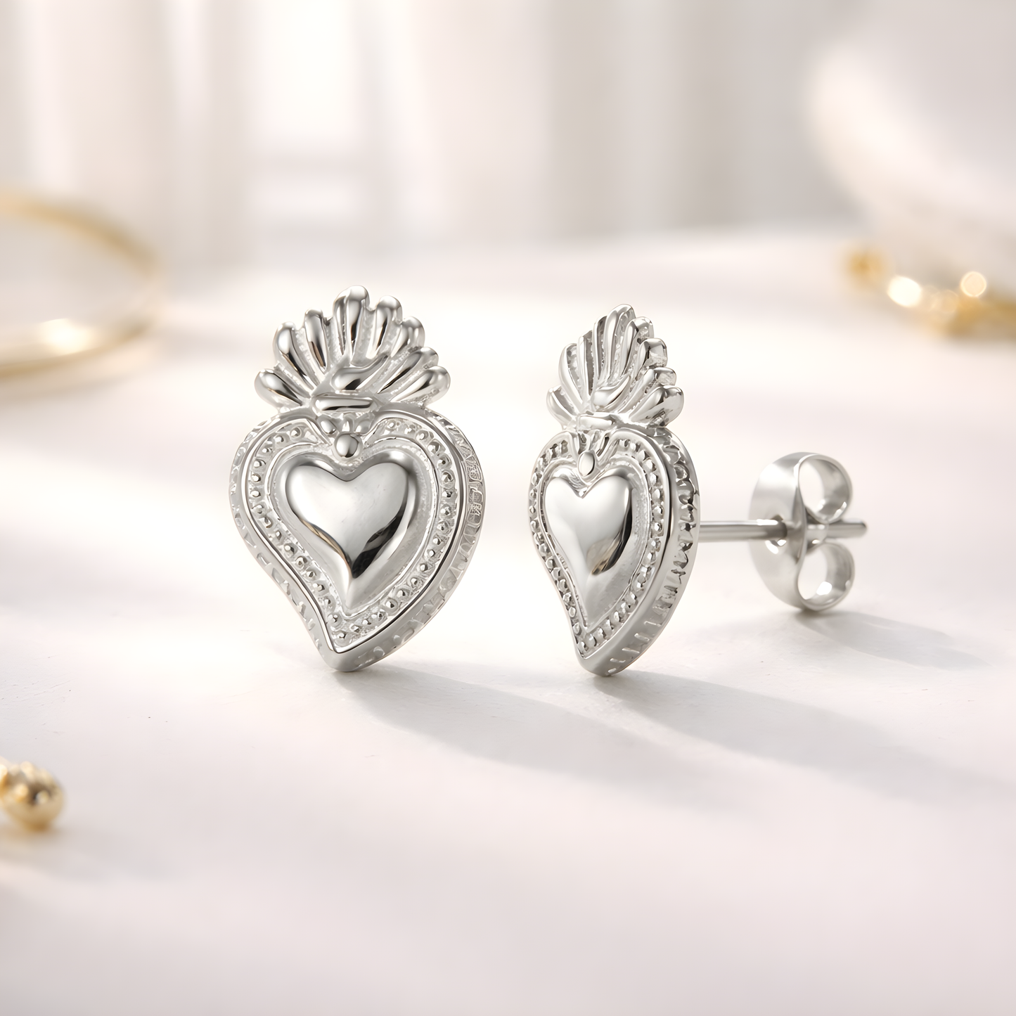 Sacred Heart Silver Studs