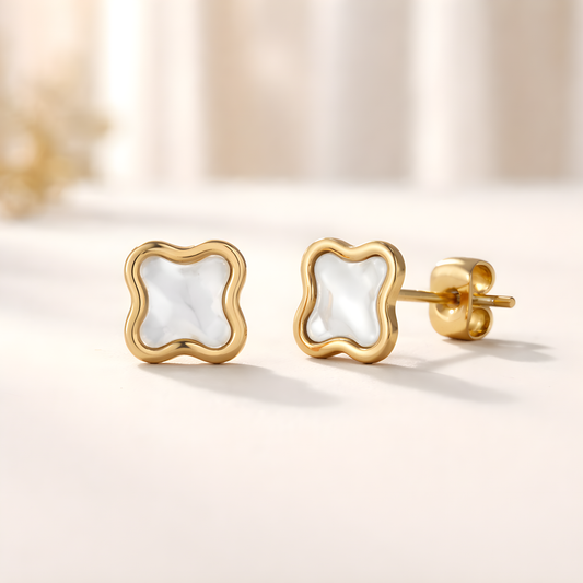 Golden Clover Pearl Studs
