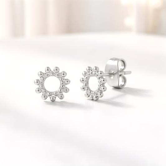 Silver Bloom Circle Studs