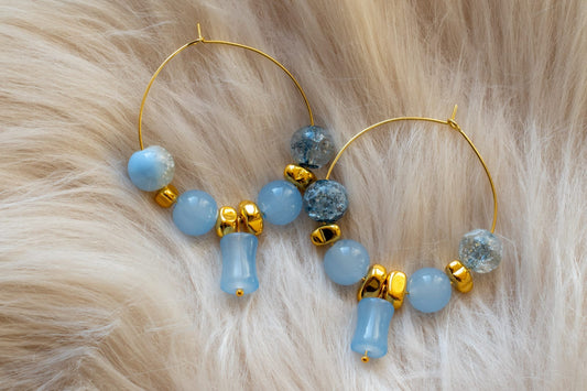Kreolen "Sky Gold" - Edelstahl mit Hämatit & Glasperlen