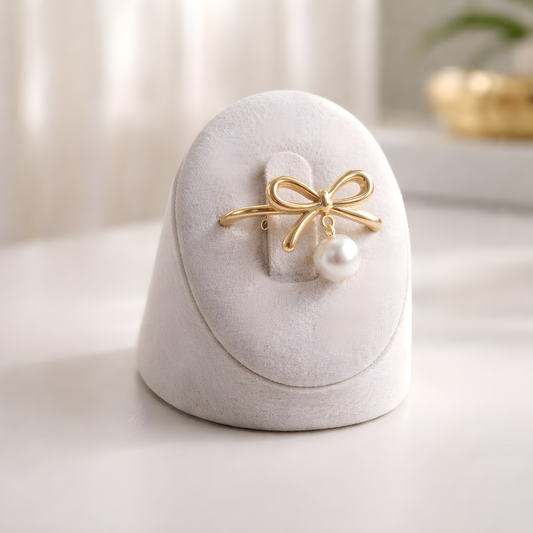 Golden Bow Pearl Ring